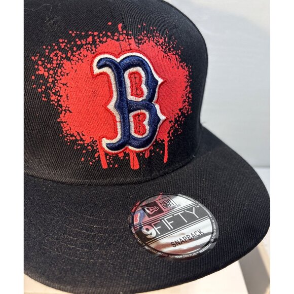 New Era Boston Red Sox Hat 9Fifty Snapback Black Red Splash Logo MLB Baseball - Picture 2 of 8